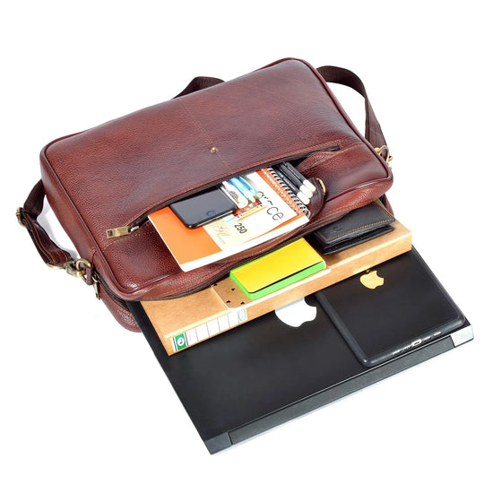 KANSAS Leather Laptop Messenger Bag for Men - WILDHORN