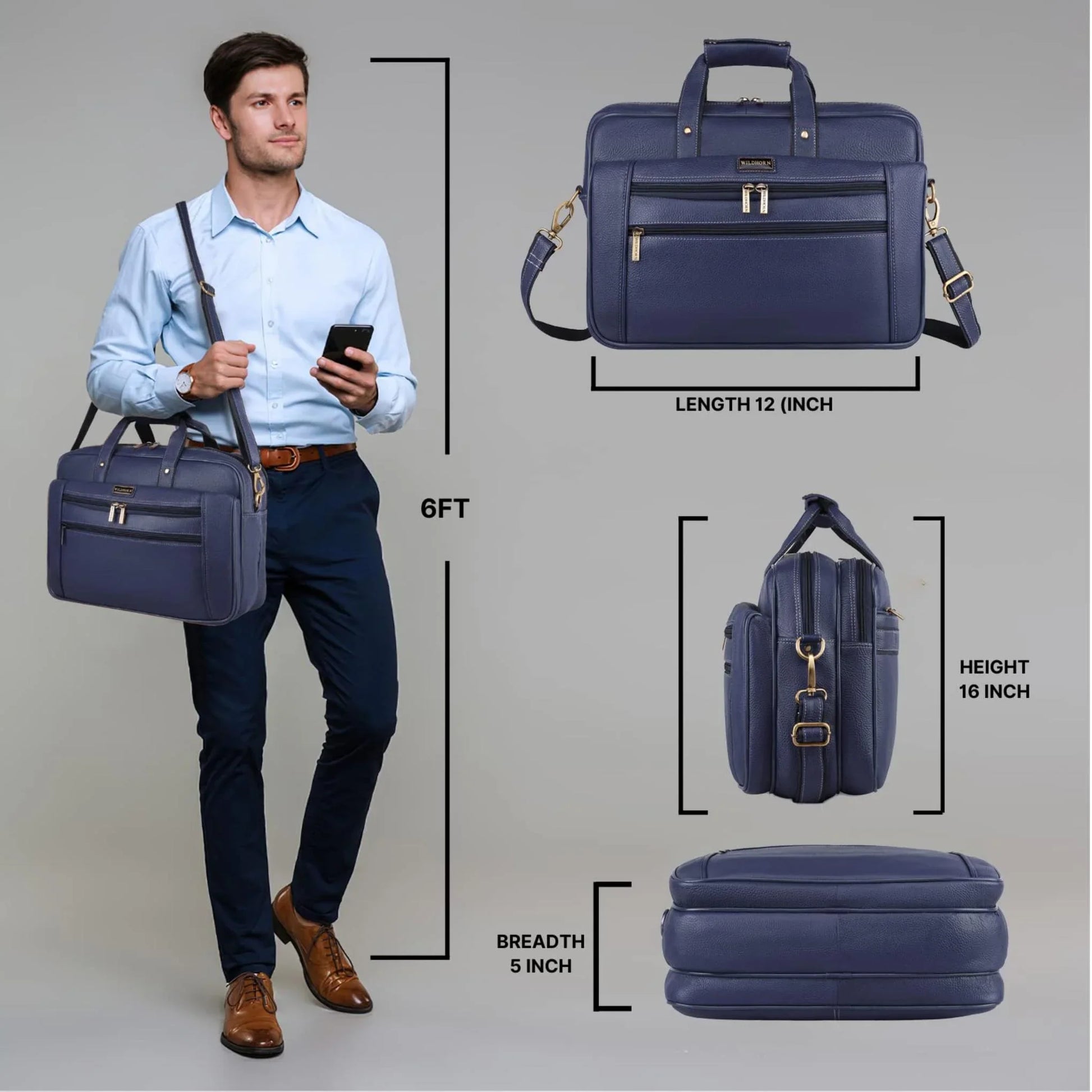 MANCHESTER Leather Laptop Messenger Bag for Men - WILDHORN