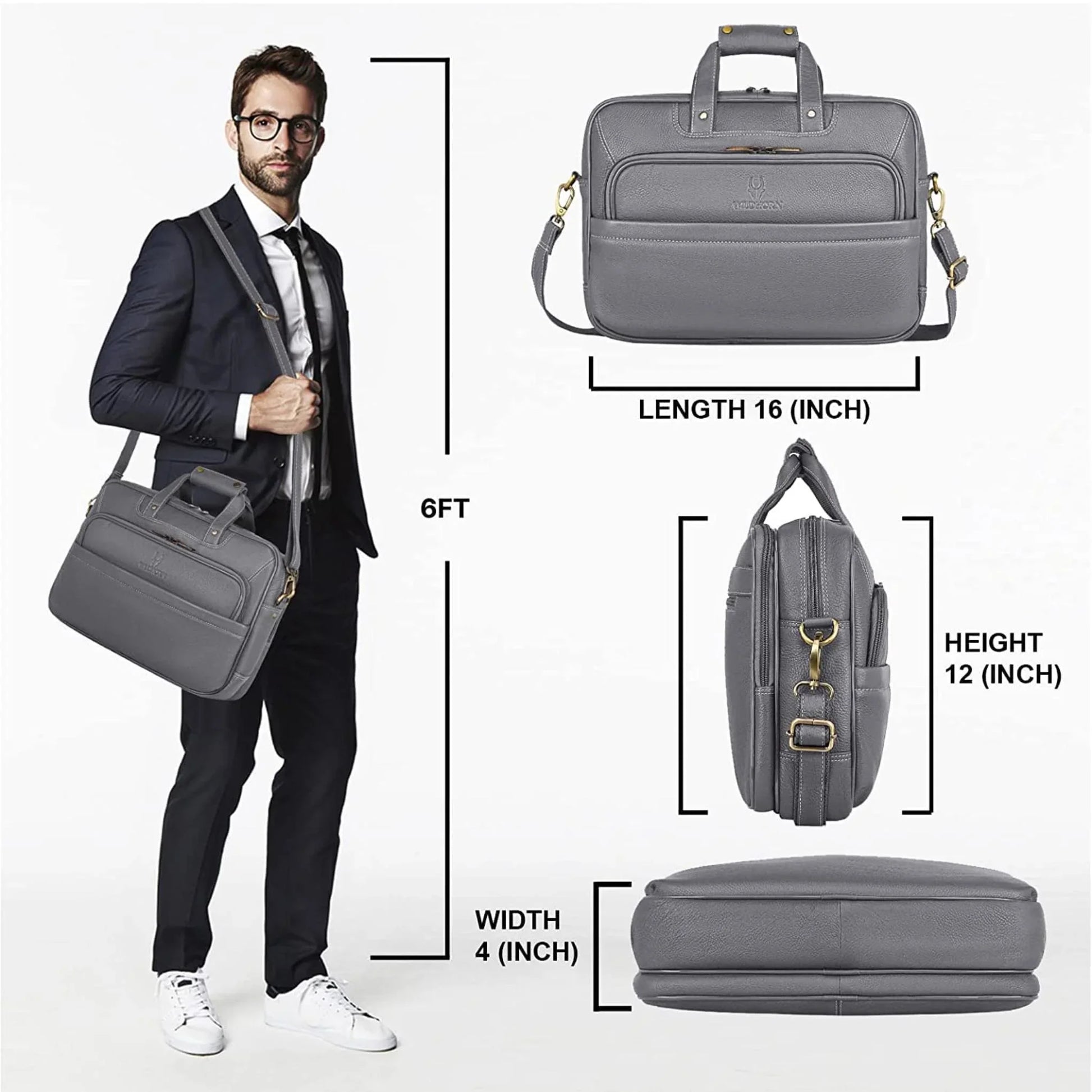 MICHIGAN Leather Laptop Messenger Bag for Men - WILDHORN