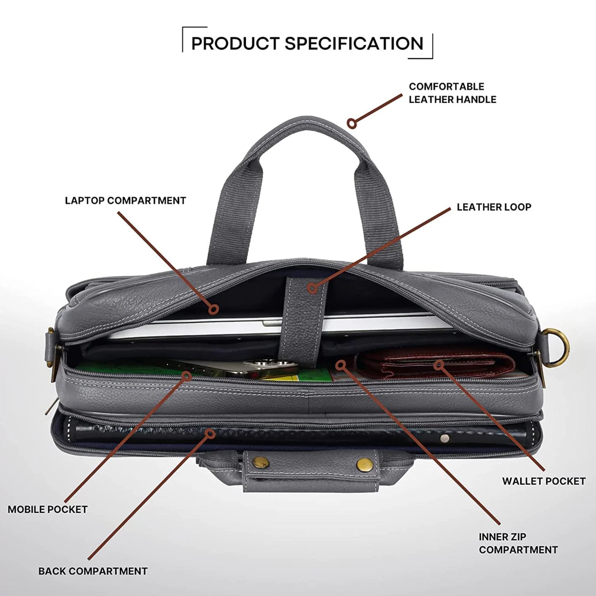 MICHIGAN Leather Laptop Messenger Bag for Men - WILDHORN