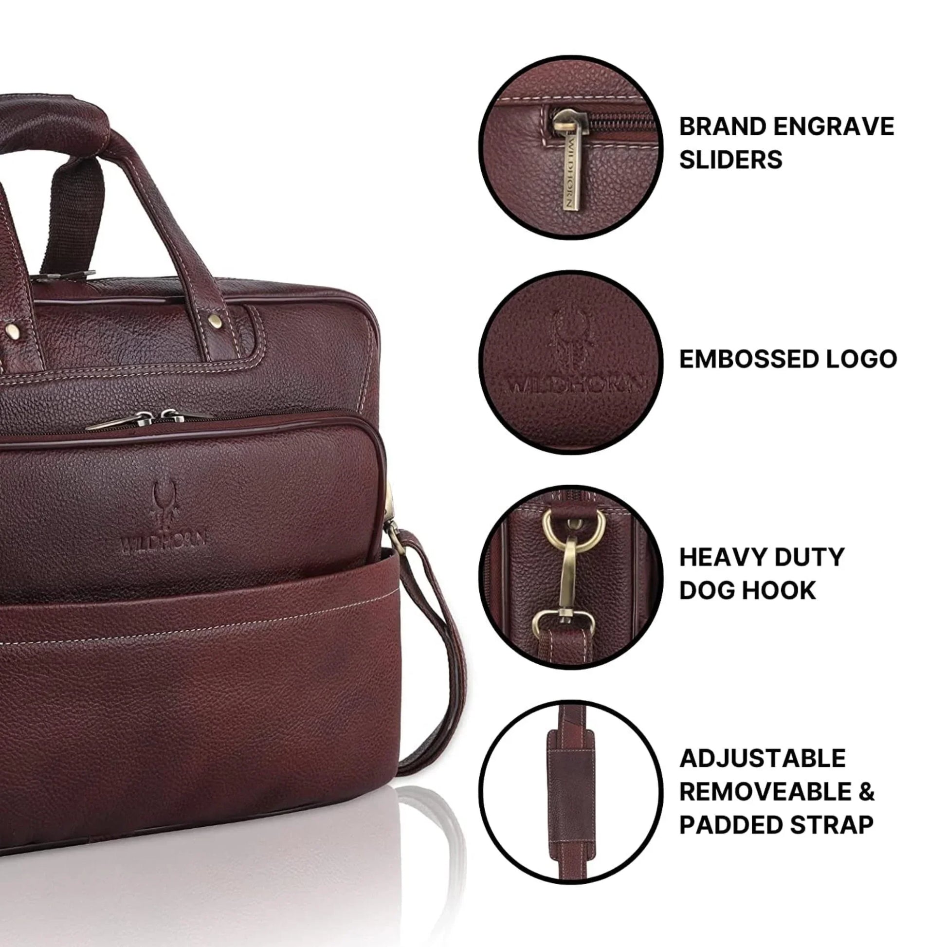 MICHIGAN Leather Laptop Messenger Bag for Men - WILDHORN
