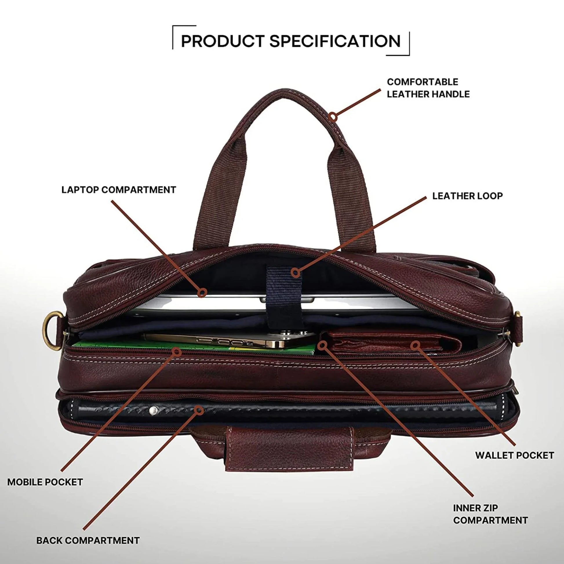 MICHIGAN Leather Laptop Messenger Bag for Men - WILDHORN