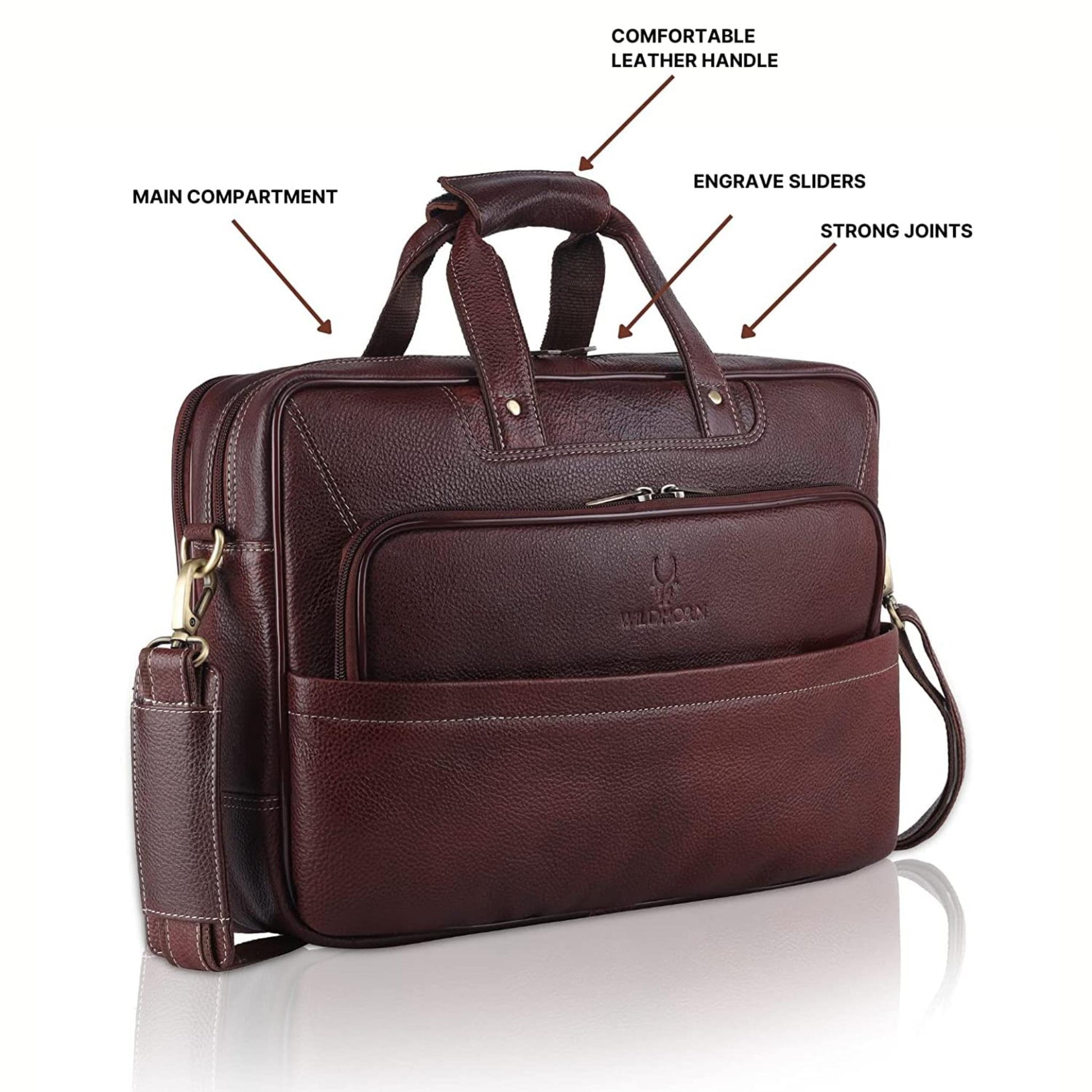 MICHIGAN Leather Laptop Messenger Bag for Men - WILDHORN