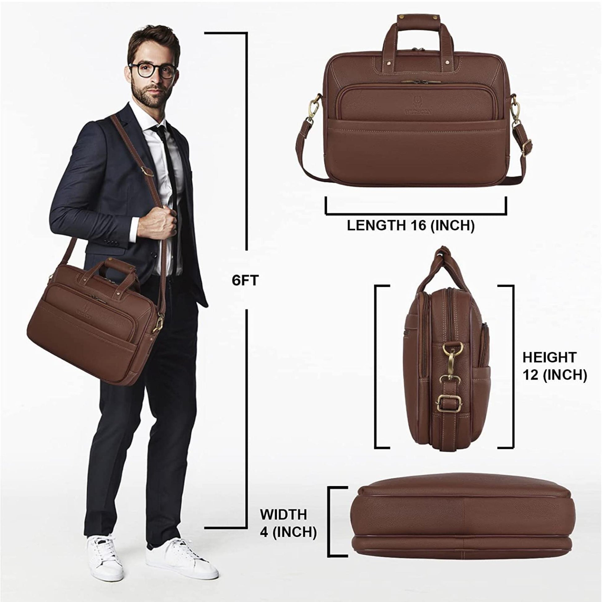 MISSOURI Leather Laptop Messenger Bag for Men - WILDHORN