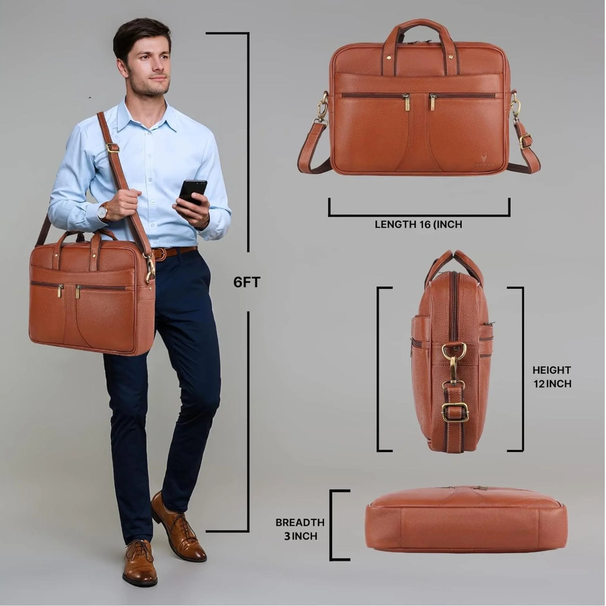 RICHMOND Leather Laptop Messenger Bag for Men - WILDHORN