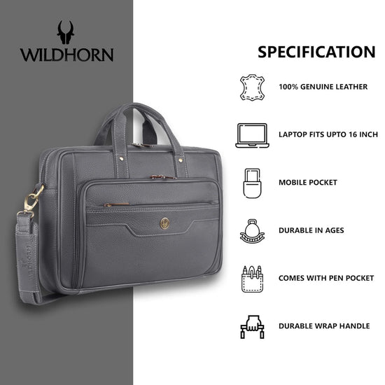 ROXTON Leather Laptop Messenger Bag for Men - WILDHORN