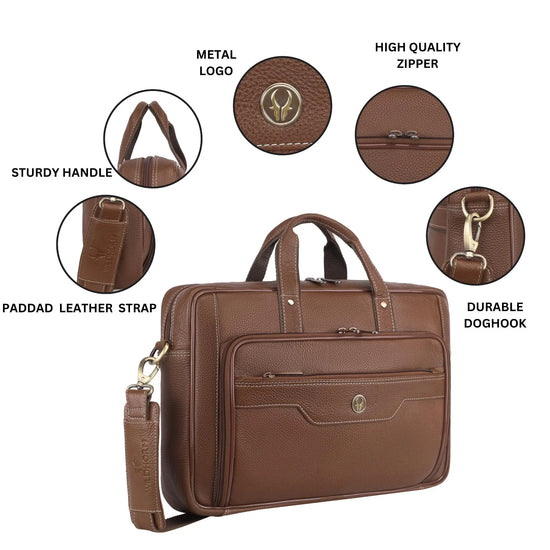 ROXTON Leather Laptop Messenger Bag for Men - WILDHORN