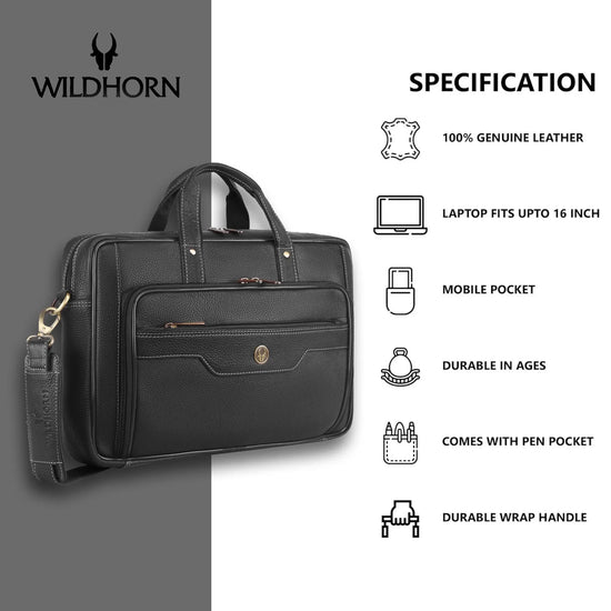 ROXTON Leather Laptop Messenger Bag for Men - WILDHORN