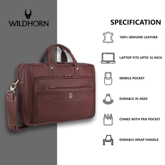 ROXTON Leather Laptop Messenger Bag for Men - WILDHORN