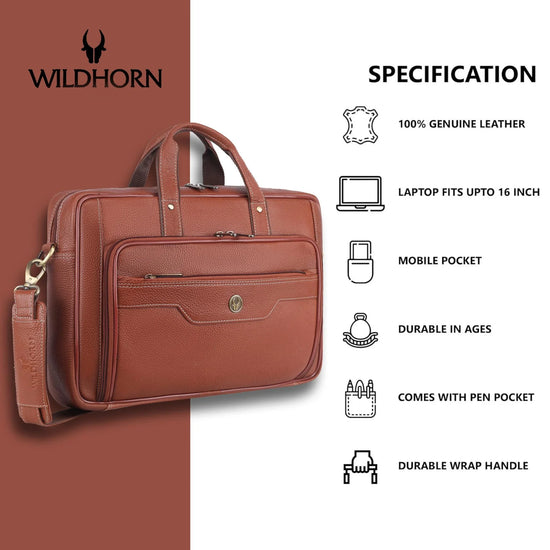 ROXTON Leather Laptop Messenger Bag for Men - WILDHORN
