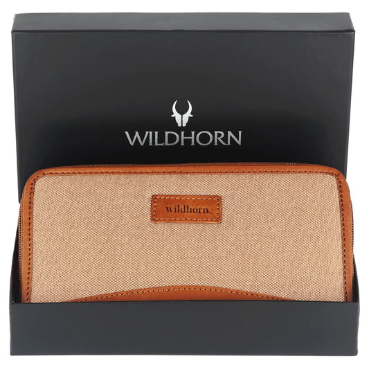WildHorn Women's Canvas Wallet Clutch - Stylish, Spacious I Zip Around Wallet for Travel, Holds Cards, Phone, Cash. - WILDHORN