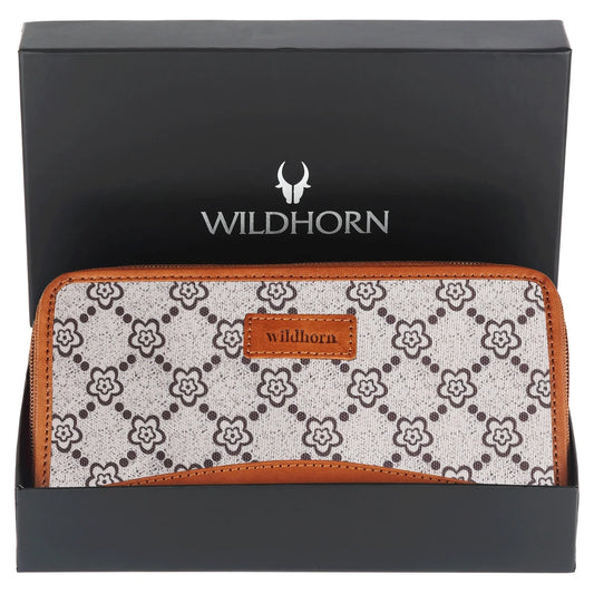 WildHorn Women's Canvas Wallet Clutch - Stylish, Spacious I Zip Around Wallet for Travel, Holds Cards, Phone, Cash - WILDHORN