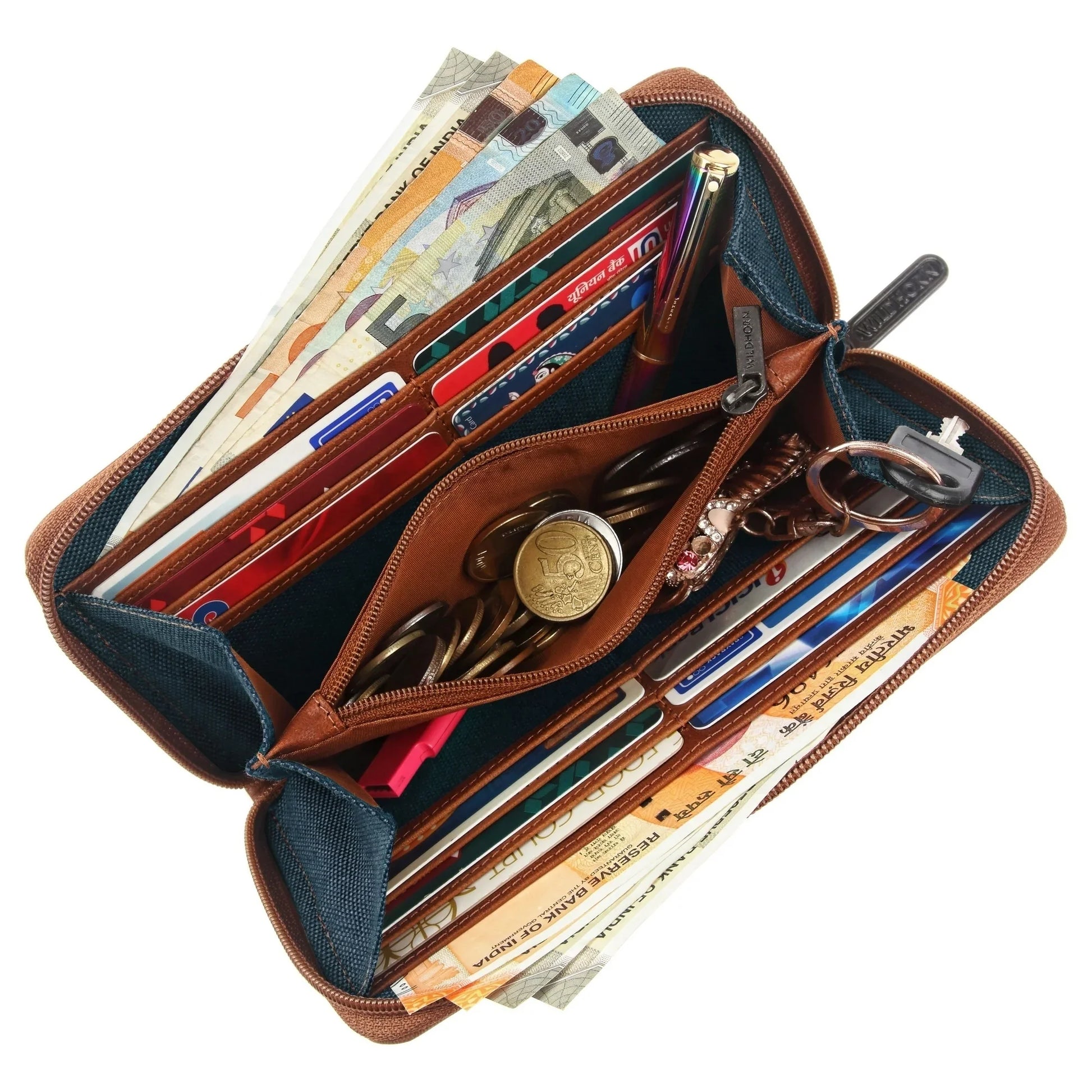 WildHorn Women's Canvas Wallet Clutch - Stylish, Spacious I Zip Around Wallet for Travel, Holds Cards, Phone, Cash. - WILDHORN