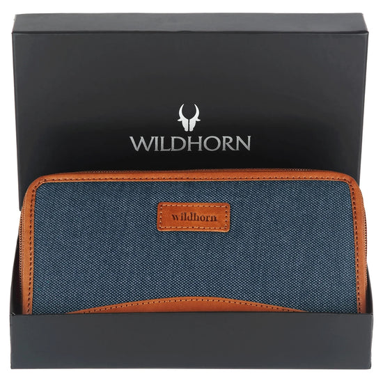 WildHorn Women's Canvas Wallet Clutch - Stylish, Spacious I Zip Around Wallet for Travel, Holds Cards, Phone, Cash. - WILDHORN