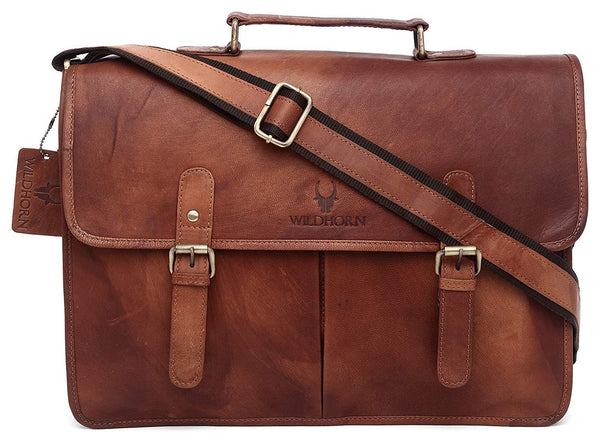 WildHorn Tan Vintage 100% Genuine Leather Laptop Messenger Bag.Dimension : L-16 inch W-4 inch H-12 inch - WILDHORN