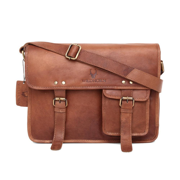WILDHORN Leather 13 inches Tan Vintage Messenger Bag (MB 562) - WILDHORN