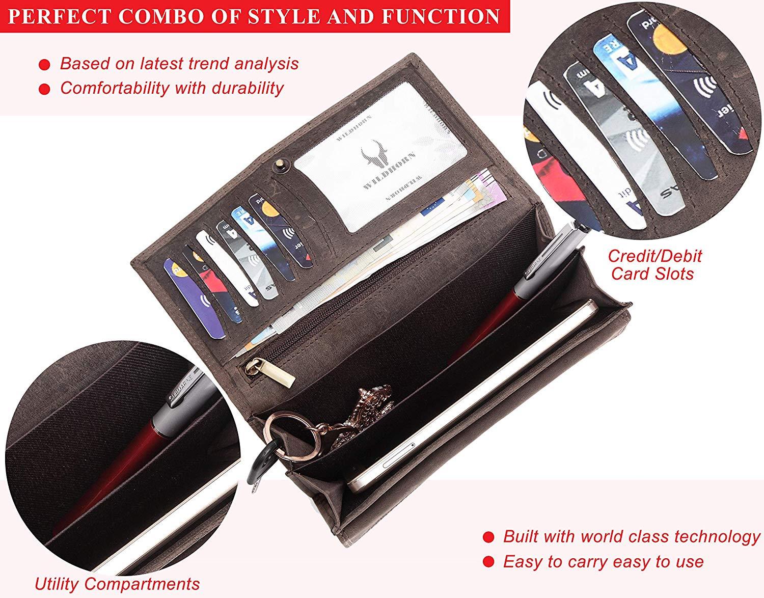 WildHorn Mia RFID PROTECTED Genuine Leather Wallet for Women stylish|Purse for Women/Girls - WILDHORN