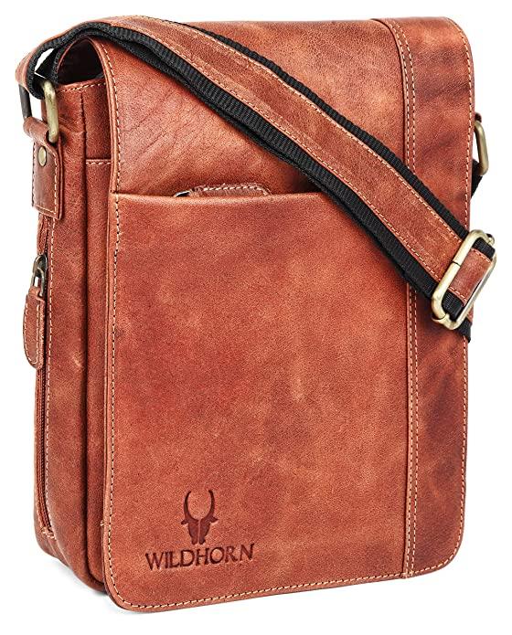 WildHorn Leather 8.5 inch Sling Messenger Bag for Men I Multipurpose Crossbody Bag I Travel Bag with Adjustable Strap I DIMENSION: L- 8.5inch H- 10.5inch W- 3inch… - WILDHORN