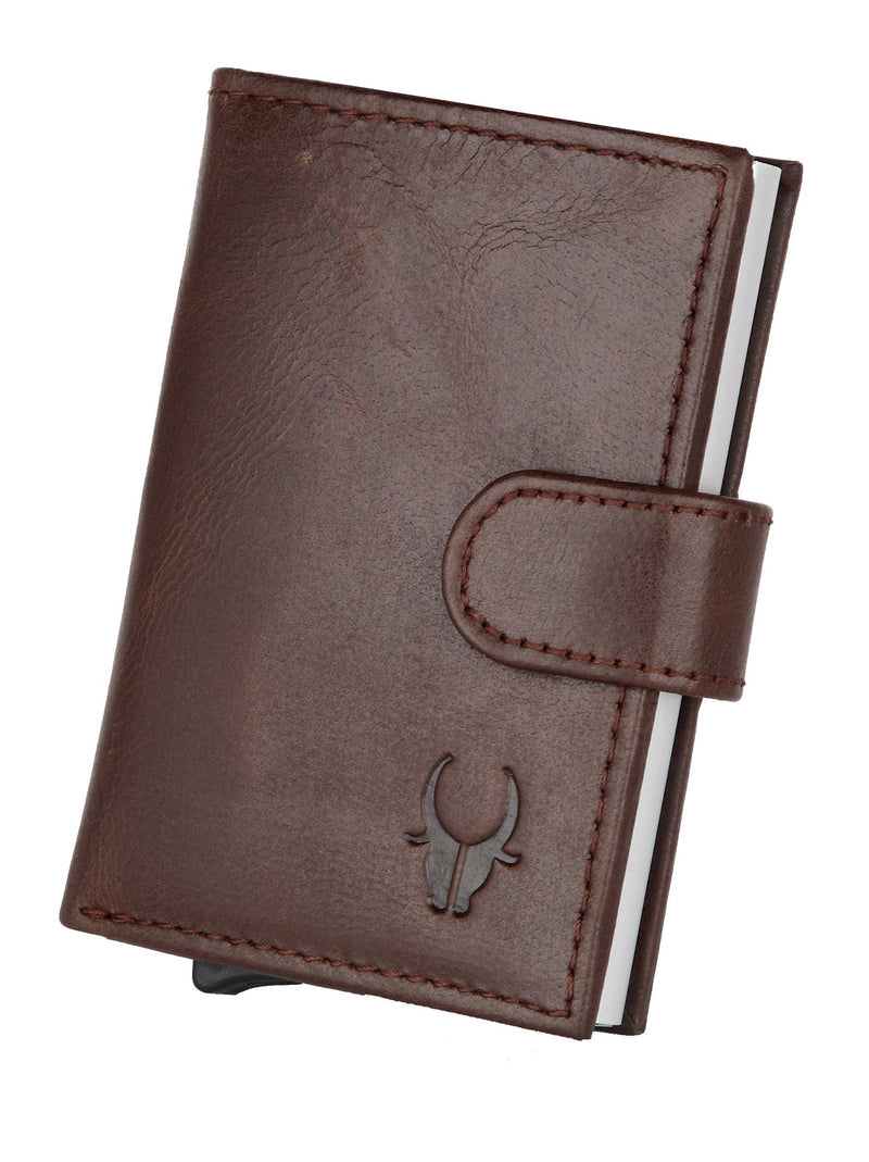 WildHorn® RFID Protected Unisex Genuine Leather Card Holder (Brown Crunch) - WILDHORN