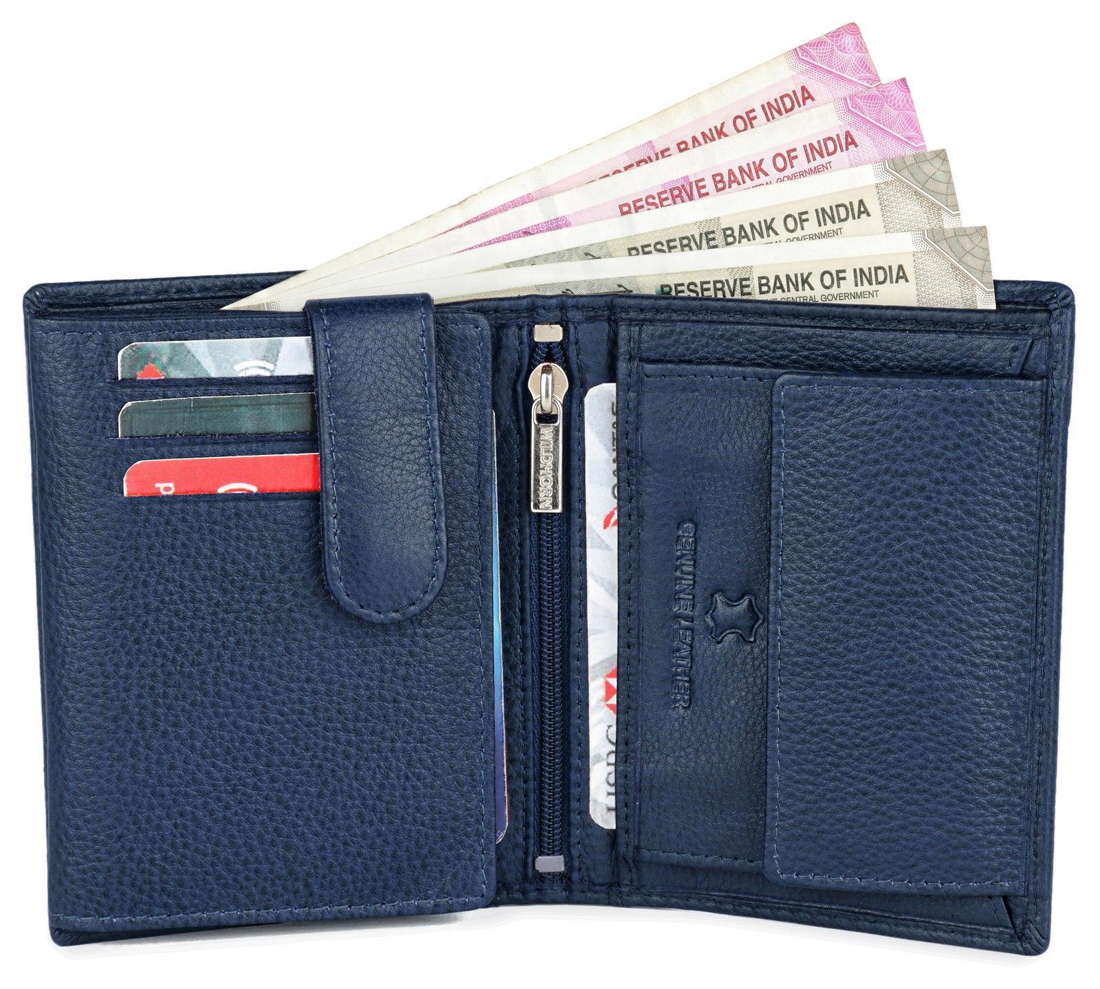 WILDHORN Top Grain Portrait Leather Wallet for Men | Ultra Strong Stitching | Handcrafted | RFID Blocking | 2 ID Slots | 11 Card Slots | Zip Compartment - WILDHORN