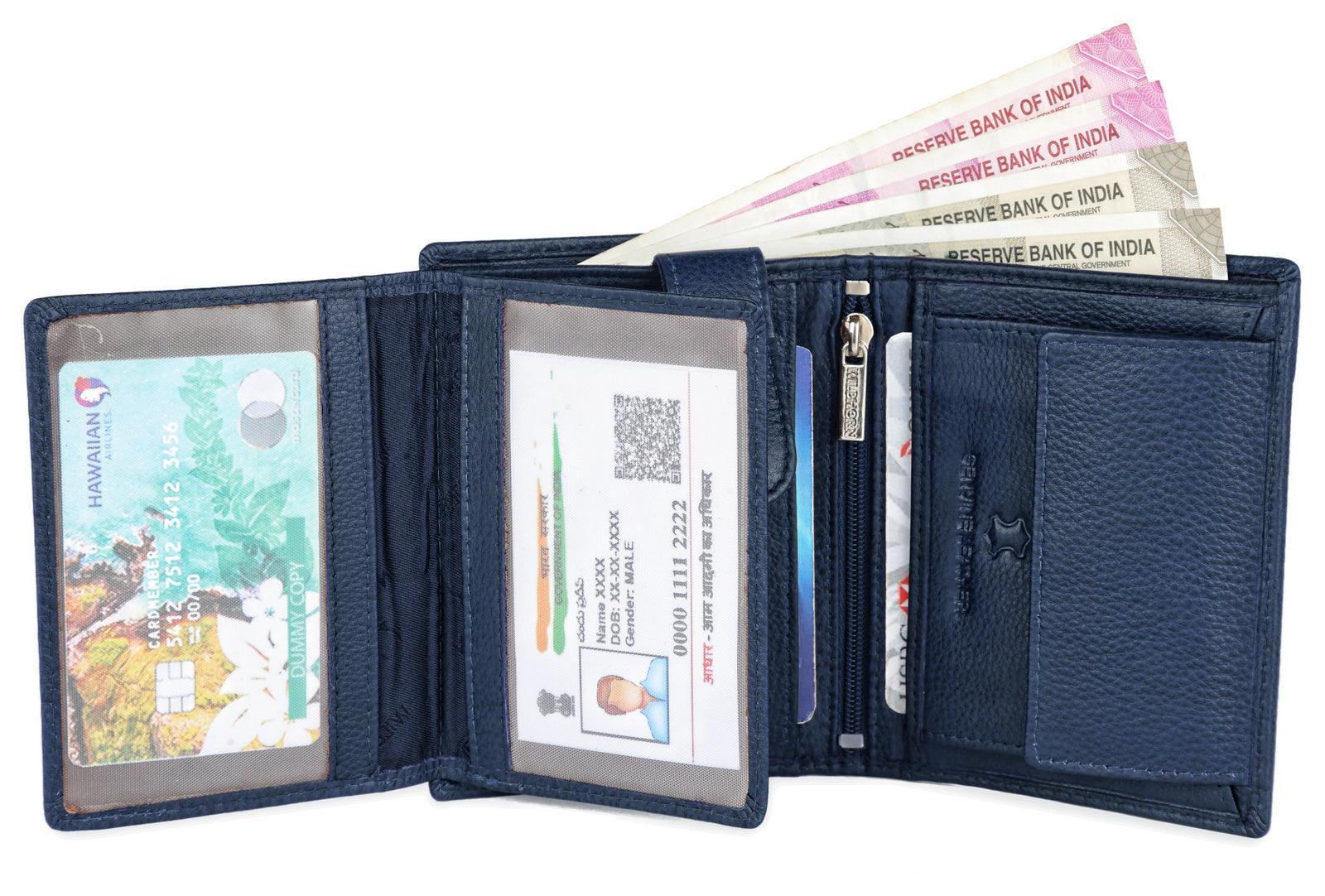 WILDHORN Top Grain Portrait Leather Wallet for Men | Ultra Strong Stitching | Handcrafted | RFID Blocking | 2 ID Slots | 11 Card Slots | Zip Compartment - WILDHORN