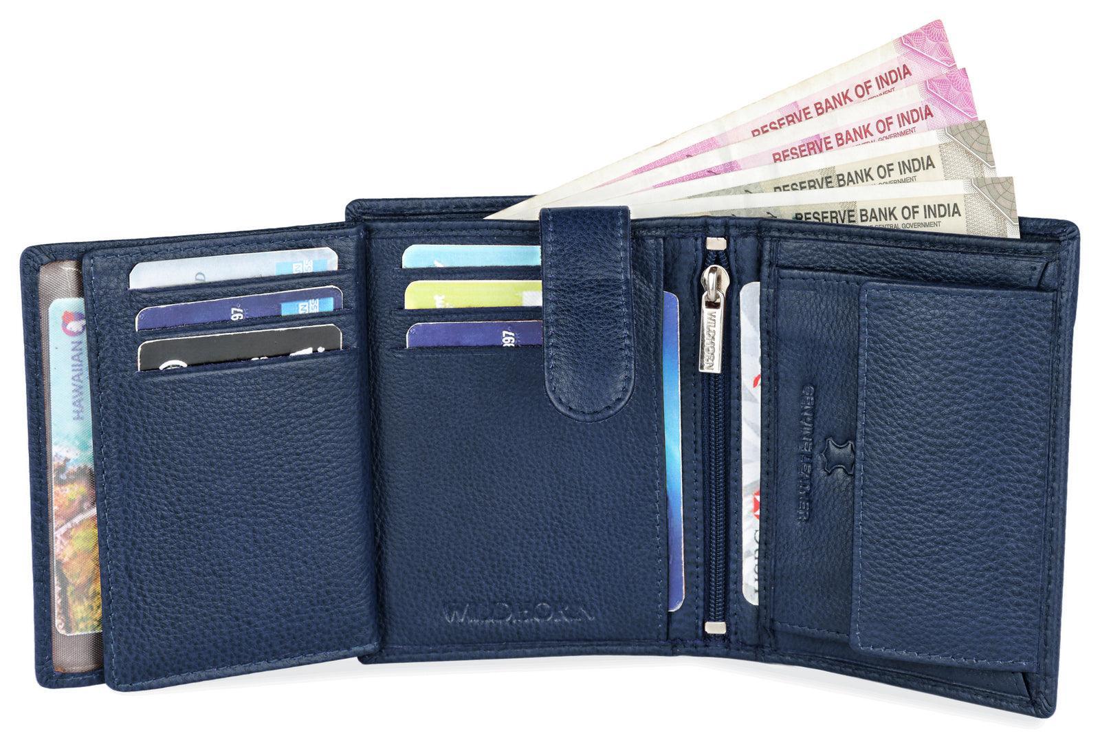 WILDHORN Top Grain Portrait Leather Wallet for Men | Ultra Strong Stitching | Handcrafted | RFID Blocking | 2 ID Slots | 11 Card Slots | Zip Compartment - WILDHORN