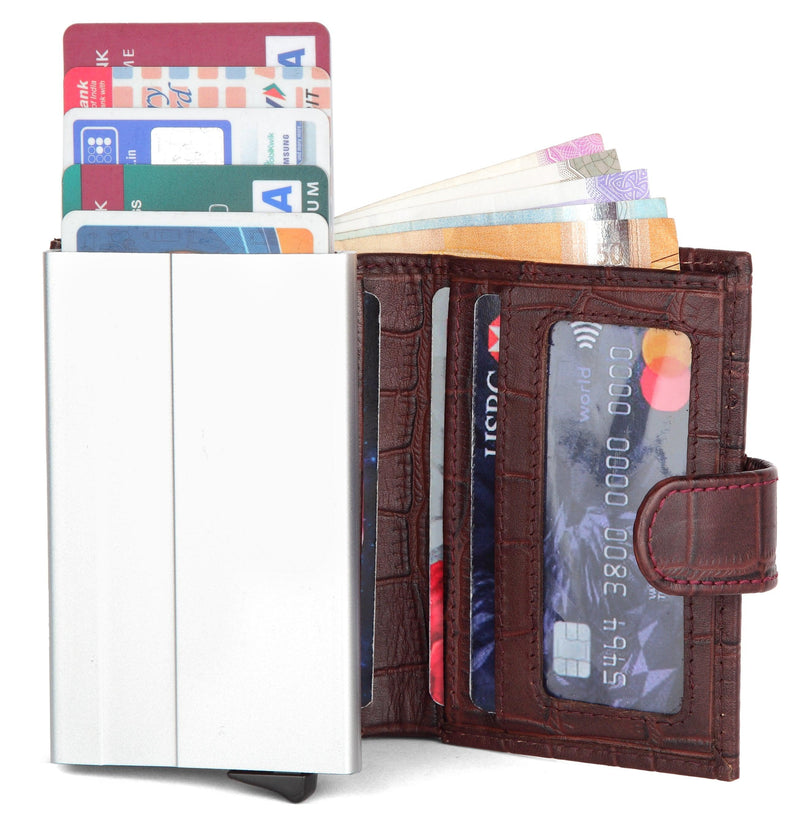 WildHorn® RFID Protected Unisex Genuine Leather Card Holder (Bombay Brown Croco) - WILDHORN