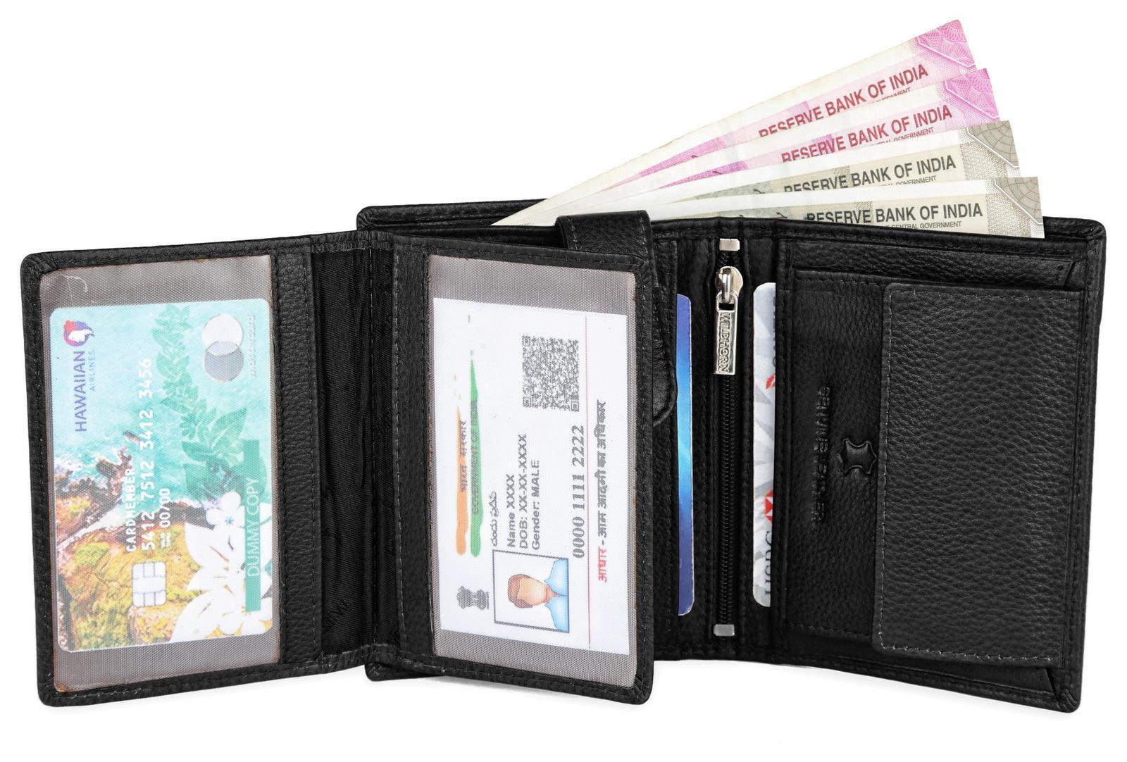 WILDHORN Top Grain Portrait Leather Wallet for Men | Ultra Strong Stitching | Handcrafted | RFID Blocking | 2 ID Slots | 11 Card Slots | Zip Compartment - WILDHORN