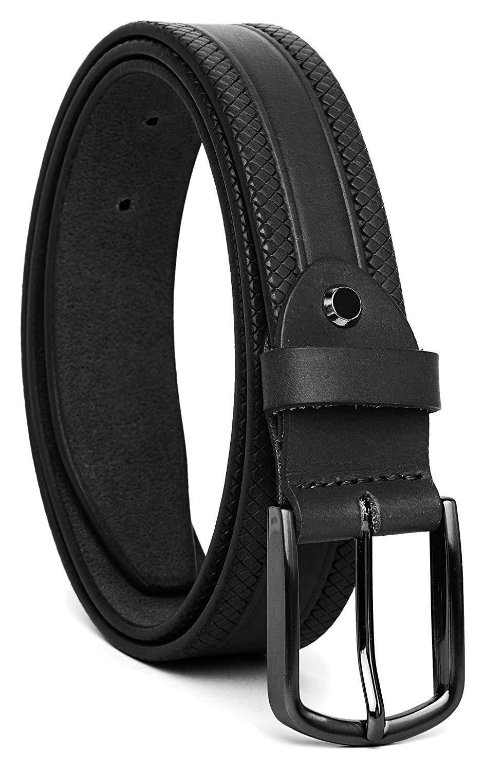 Casual 100% Genuine Leather Mens Leather Belt WHRH523 - BLACK - WILDHORN