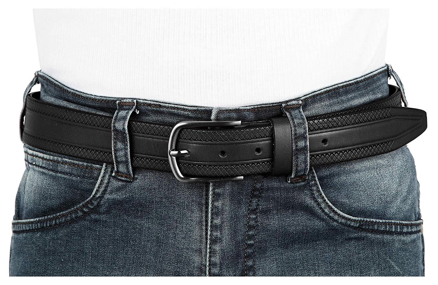 Casual 100% Genuine Leather Mens Leather Belt WHRH523 - BLACK - WILDHORN