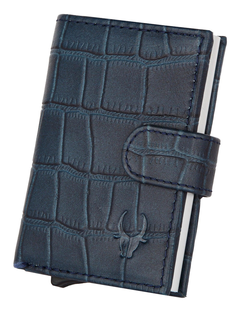 WildHorn® RFID Protected Unisex Genuine Leather Card Holder (Blue Croco) - WILDHORN