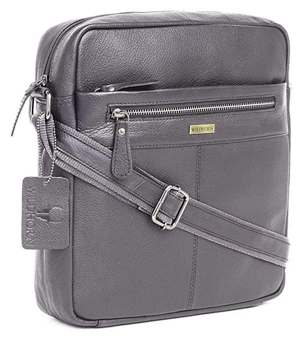 WILDHORN Leather Men's sling Bag I Messenger Bag I Zipper Crossbody Shoulder Satchel Bags for Work Business & Travel Dimension: L- 11 inch H- 12.5 inch W- 2.5 inch - WILDHORN