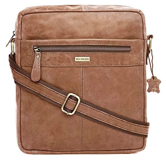 WILDHORN Leather Men's sling Bag I Messenger Bag I Zipper Crossbody Shoulder Satchel Bags for Work Business & Travel Dimension: L- 11 inch H- 12.5 inch W- 2.5 inch - WILDHORN