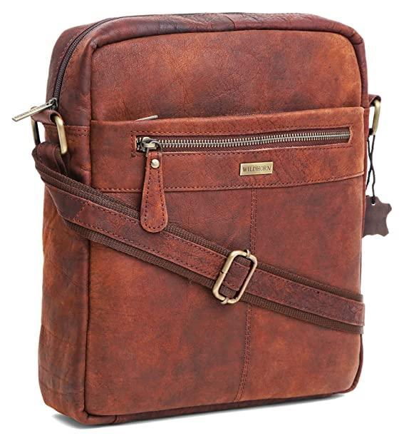 WILDHORN Leather Men's sling Bag I Messenger Bag I Zipper Crossbody Shoulder Satchel Bags for Work Business & Travel Dimension: L- 11 inch H- 12.5 inch W- 2.5 inch - WILDHORN
