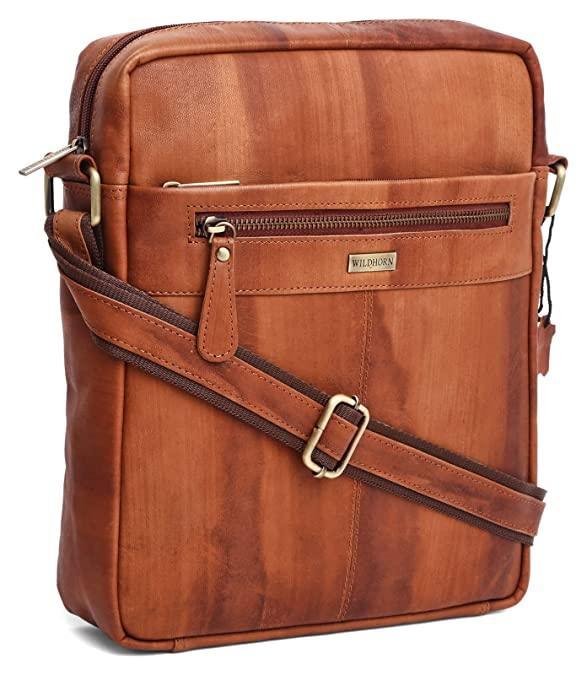 WILDHORN Leather Men's sling Bag I Messenger Bag I Zipper Crossbody Shoulder Satchel Bags for Work Business & Travel Dimension: L- 11 inch H- 12.5 inch W- 2.5 inch - WILDHORN