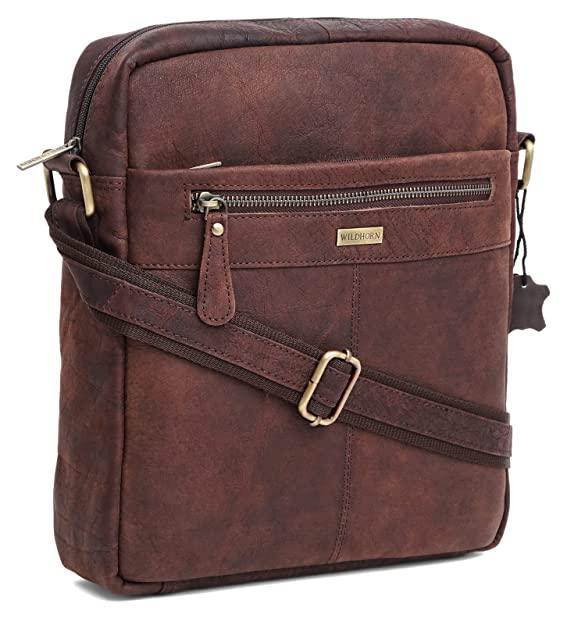 WILDHORN Leather Men's sling Bag I Messenger Bag I Zipper Crossbody Shoulder Satchel Bags for Work Business & Travel Dimension: L- 11 inch H- 12.5 inch W- 2.5 inch - WILDHORN