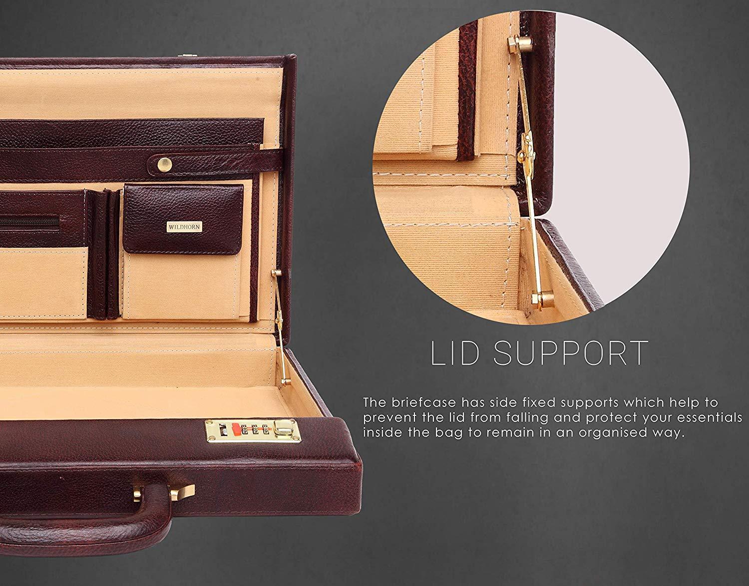 WildHorn® 100% Genuine Leather Premium Briefcase Attache Bag|Office|Meeting (Dimension : 17 x 12.5 x 3 Inch) - WILDHORN
