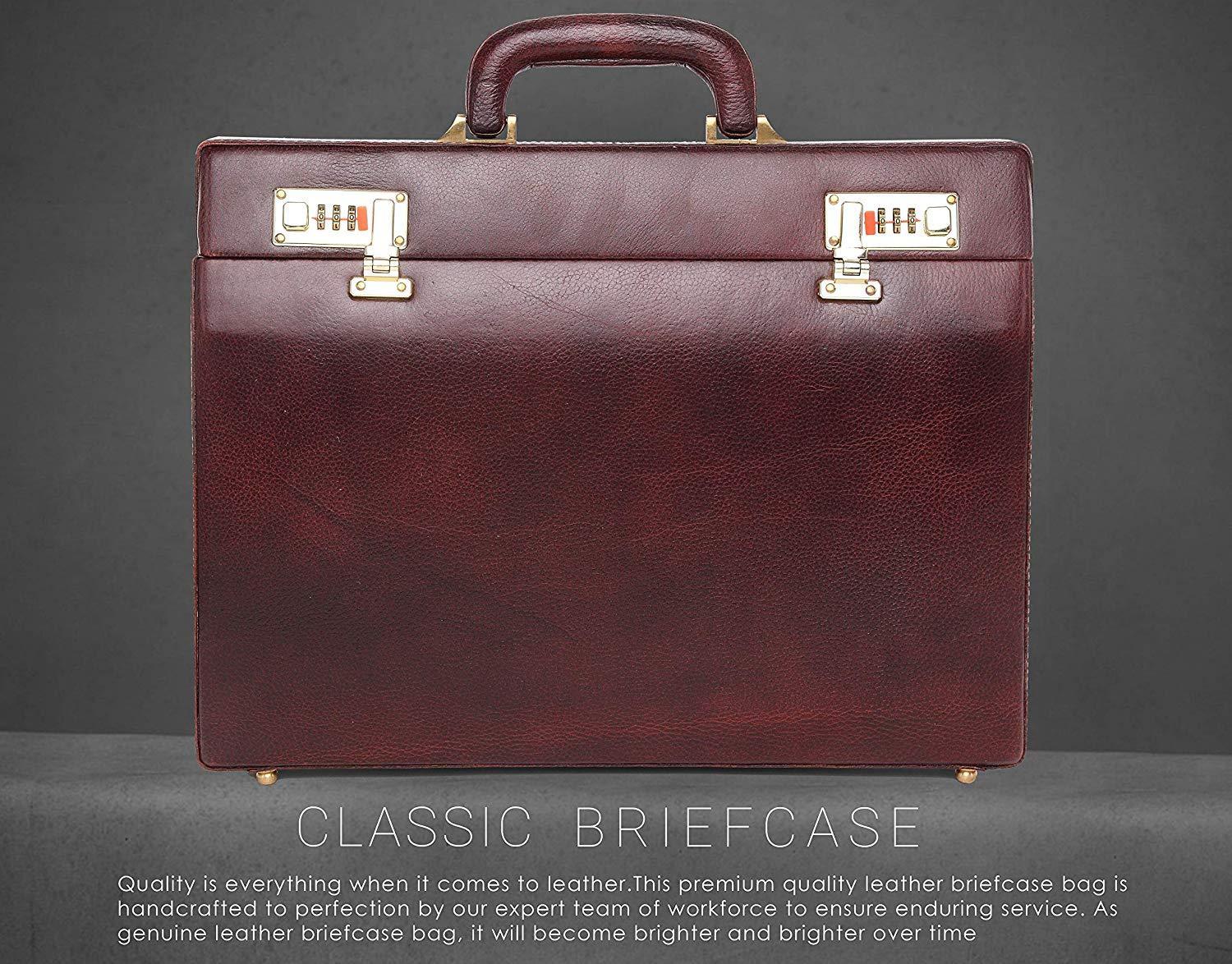 WildHorn® 100% Genuine Leather Premium Briefcase Attache Bag|Office|Meeting (Dimension : 17 x 12.5 x 3 Inch) - WILDHORN