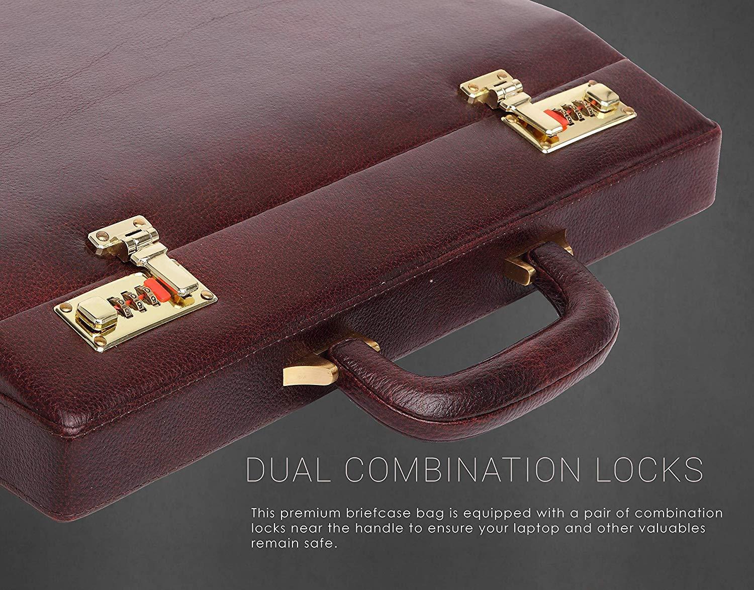 WildHorn® 100% Genuine Leather Premium Briefcase Attache Bag|Office|Meeting (Dimension : 17 x 12.5 x 3 Inch) - WILDHORN