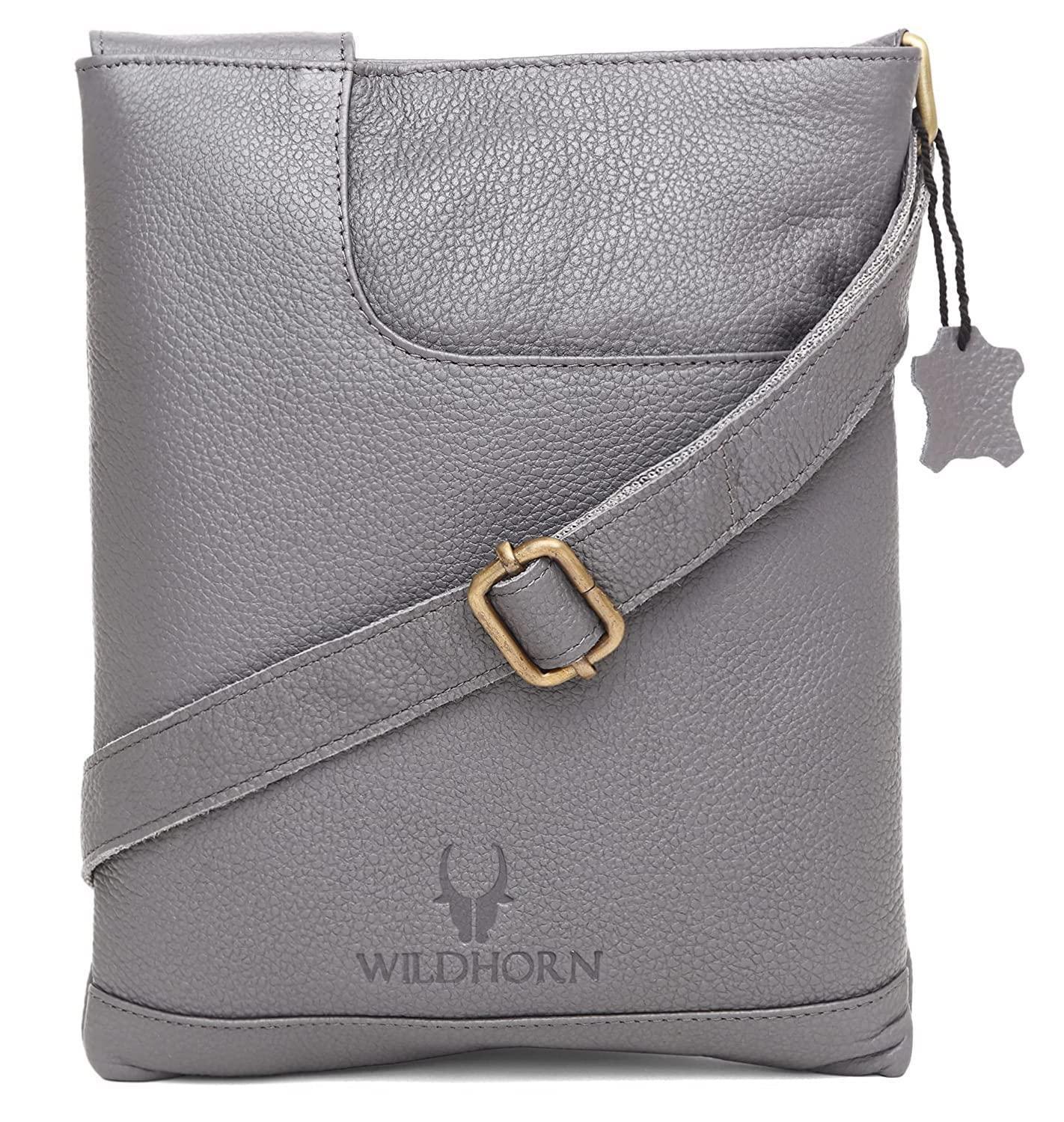 WILDHORN® Leather 8.5 inch Sling Messenger Bag for Men I Multipurpose Crossbody Bag I Travel Bag with Adjustable Strap I Utility Bag I DIMENSION : L-8.5 inch W-0.5 inch H-10.3 inch (Tan Nappa) - WILDHORN