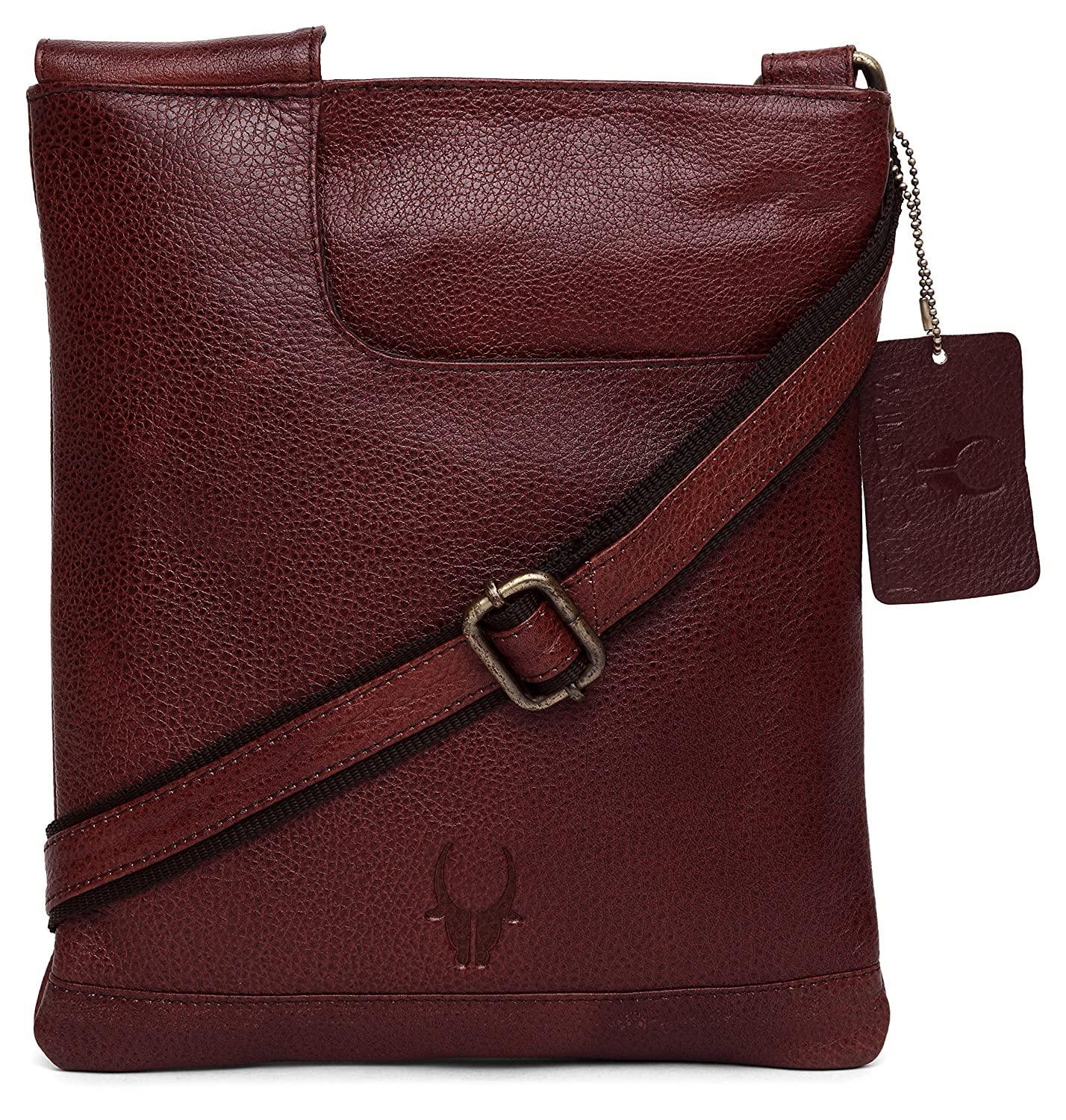 WILDHORN® Leather 8.5 inch Sling Messenger Bag for Men I Multipurpose Crossbody Bag I Travel Bag with Adjustable Strap I Utility Bag I DIMENSION : L-8.5 inch W-0.5 inch H-10.3 inch (Tan Nappa) - WILDHORN