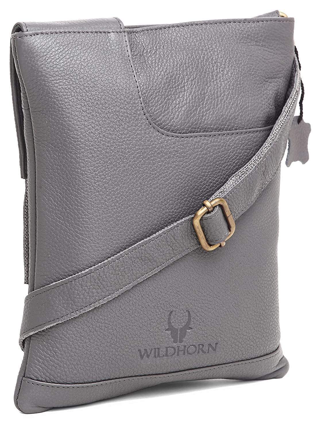 WILDHORN® Leather 8.5 inch Sling Messenger Bag for Men I Multipurpose Crossbody Bag I Travel Bag with Adjustable Strap I Utility Bag I DIMENSION : L-8.5 inch W-0.5 inch H-10.3 inch (Tan Nappa) - WILDHORN