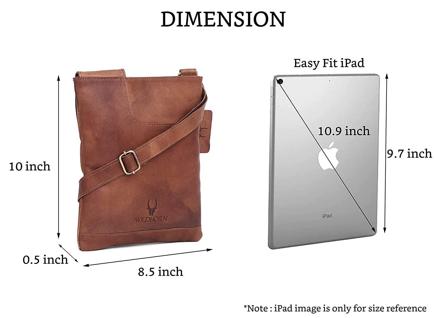 WILDHORN® Leather 8.5 inch Sling Messenger Bag for Men I Multipurpose Crossbody Bag I Travel Bag with Adjustable Strap I Utility Bag I DIMENSION : L-8.5 inch W-0.5 inch H-10.3 inch (Tan Nappa) - WILDHORN