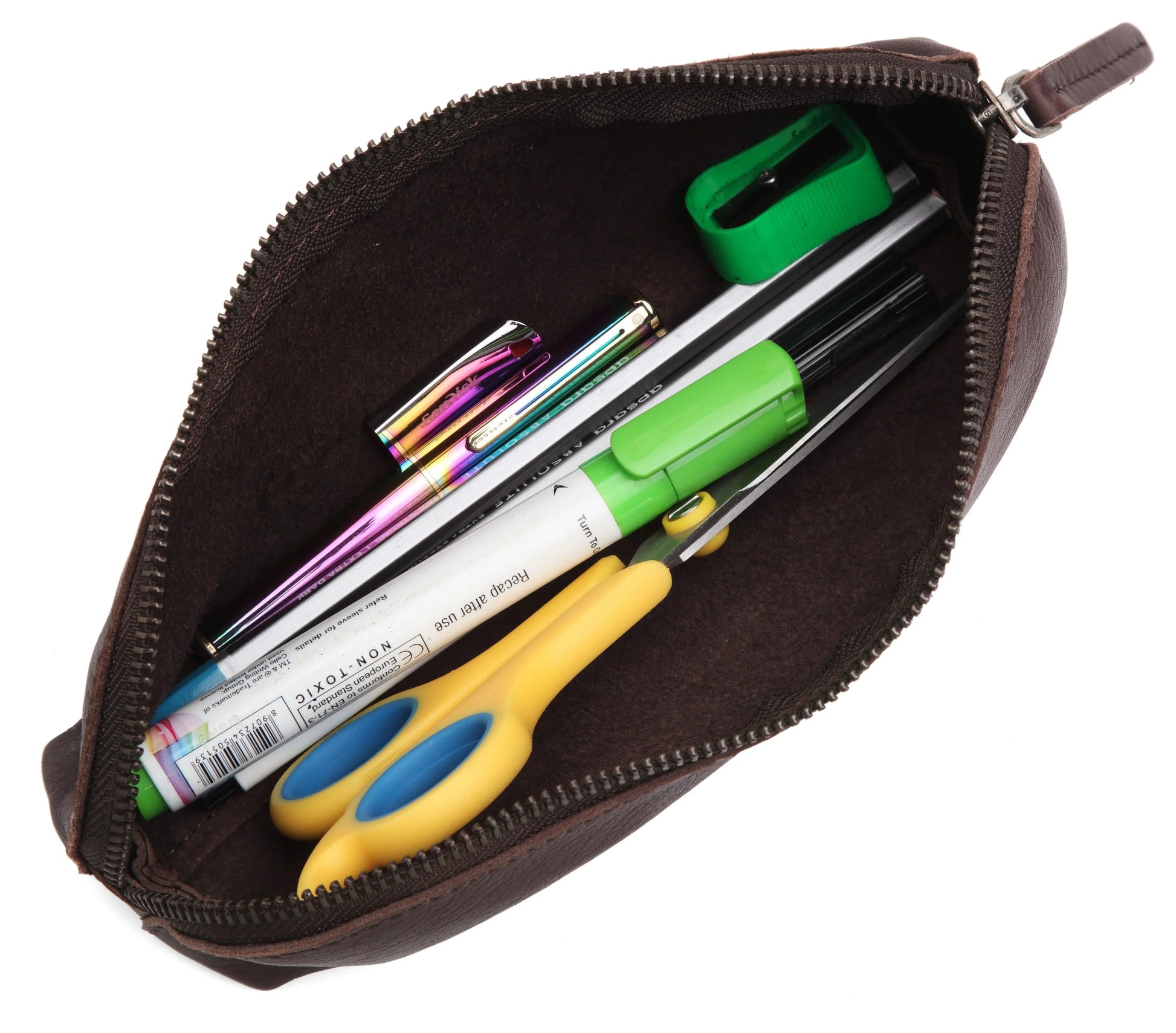 WILDHORN® Leather Stationery Stylish Simple Pencil Bag Durable Compact Zipper Pencil Utility Case Pouch - WILDHORN