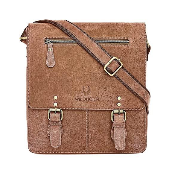 WILDHORN® Original Leather 11.5 inch Messenger Bag for Men I Multipurpose Bag I Office Bag I Travel Bag with Adjustable Strap DIMENTION : L-11.5 inch W-3 inch H-13.5 inch - WILDHORN