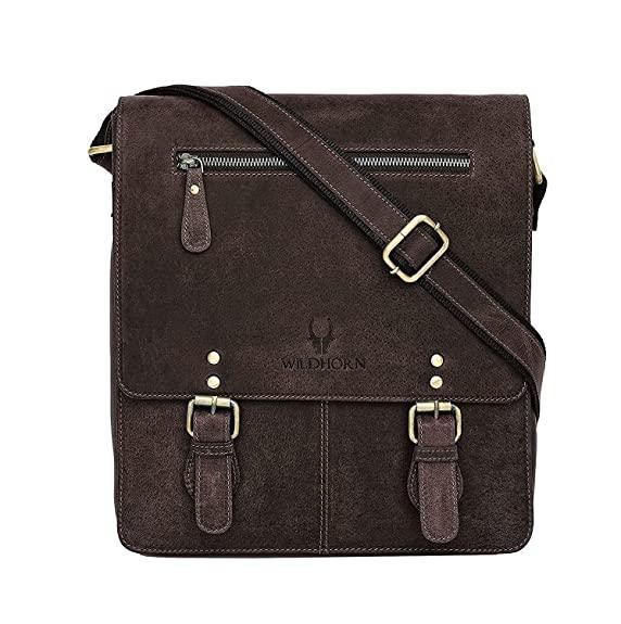 WILDHORN® Original Leather 11.5 inch Messenger Bag for Men I Multipurpose Bag I Office Bag I Travel Bag with Adjustable Strap DIMENTION : L-11.5 inch W-3 inch H-13.5 inch - WILDHORN