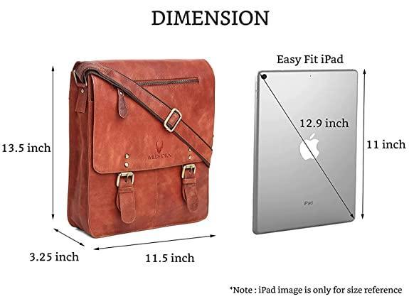 WILDHORN® Original Leather 11.5 inch Messenger Bag for Men I Multipurpose Bag I Office Bag I Travel Bag with Adjustable Strap DIMENTION : L-11.5 inch W-3 inch H-13.5 inch - WILDHORN
