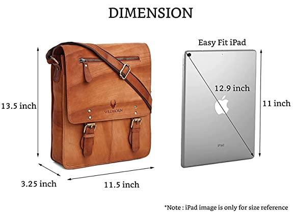 WILDHORN® Original Leather 11.5 inch Messenger Bag for Men I Multipurpose Bag I Office Bag I Travel Bag with Adjustable Strap DIMENTION : L-11.5 inch W-3 inch H-13.5 inch - WILDHORN
