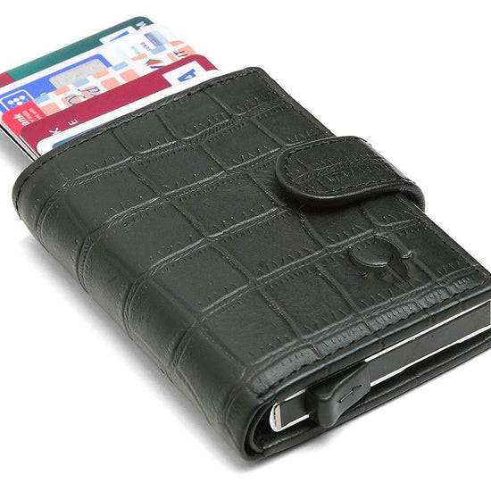 WildHorn® RFID Protected Unisex Genuine Leather Card Holder (Black Croco) - WILDHORN