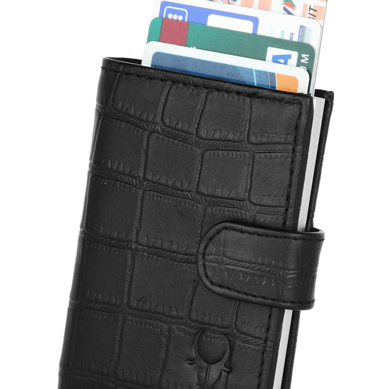 WildHorn® RFID Protected Unisex Genuine Leather Card Holder (Black Croco) - WILDHORN